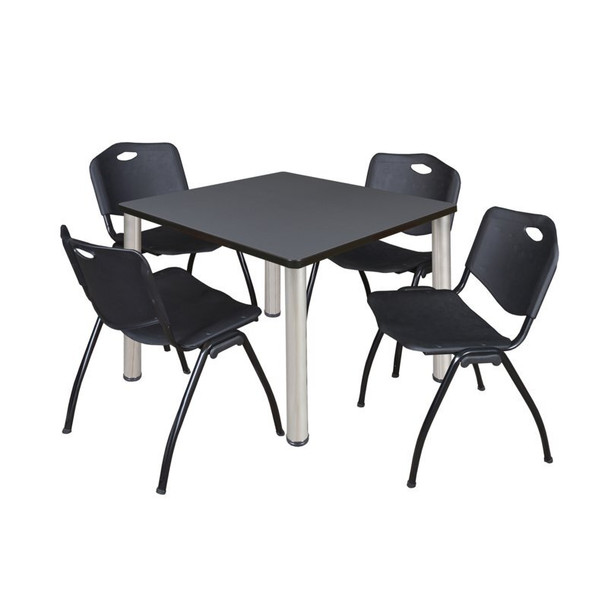 Kee Square Table & Chair Set, Wood, Metal, Plastic Top, Grey