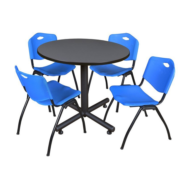 Kobe Kobe Round Table & Chair Set, Wood, Metal, Plastic Top, Grey TKB36RNDGY47BE