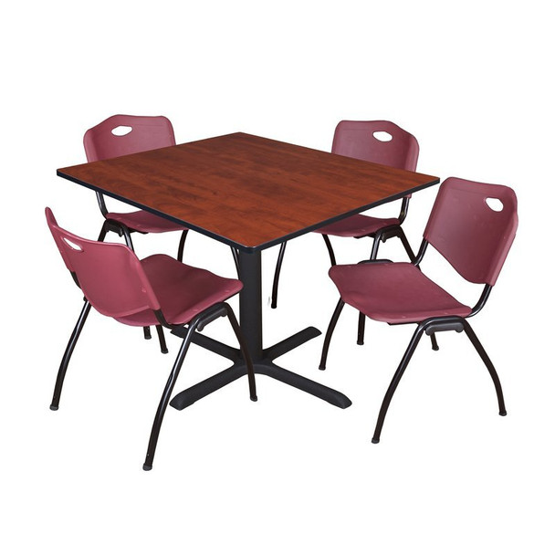 Cain Square Table & Chair Set, Wood, Metal, Plastic Top, Cherry