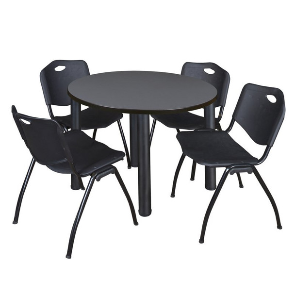 Kee Round Table & Chair Set, Wood, Metal, Plastic Top, Grey