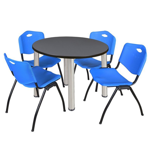 Kee Round Table & Chair Set, Wood, Metal, Plastic Top, Grey