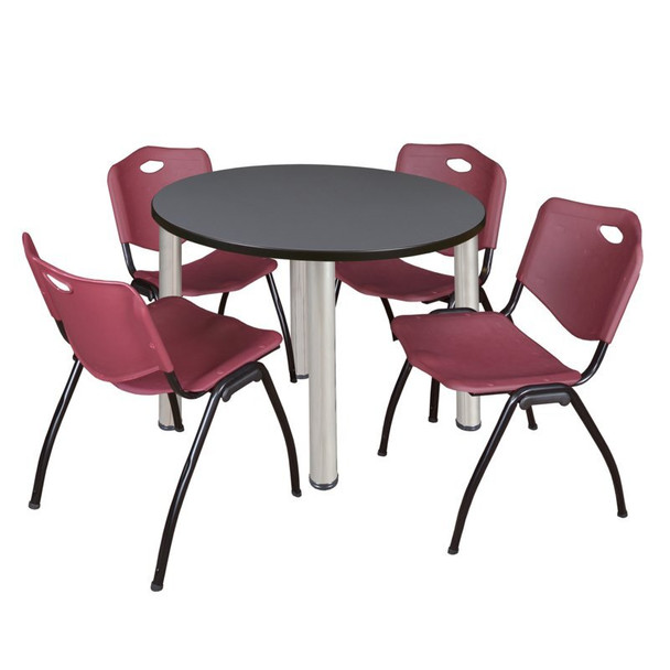 Kee Round Table & Chair Set, Wood, Metal, Plastic Top, Grey