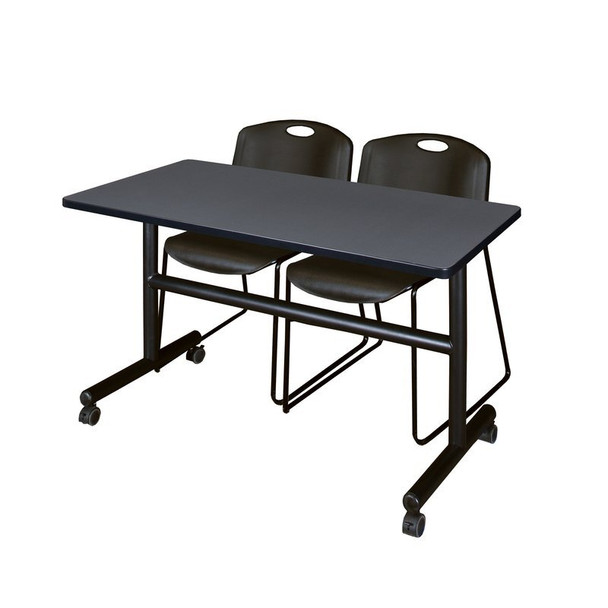Kobe Rectangle FlipTop Table, 48" W, 29" H, Laminate Top, Gray MKFT4830GY44BK