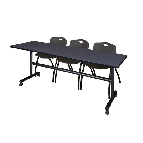 Kobe Rectangle FlipTop Table, 84" W, 29" H, Laminate Top, Gray MKFT8424GY47BK
