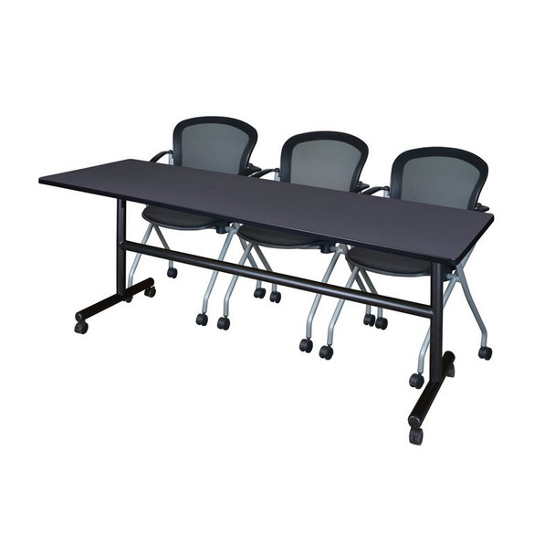 Kobe Rectangle FlipTop Table, 84" W, 29" H, Laminate Top, Gray MKFT8424GY23BK
