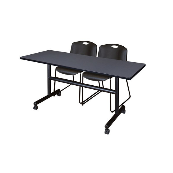 Kobe Rectangle FlipTop Table, 60" W, 29" H, Laminate Top, Gray MKFT6030GY44BK