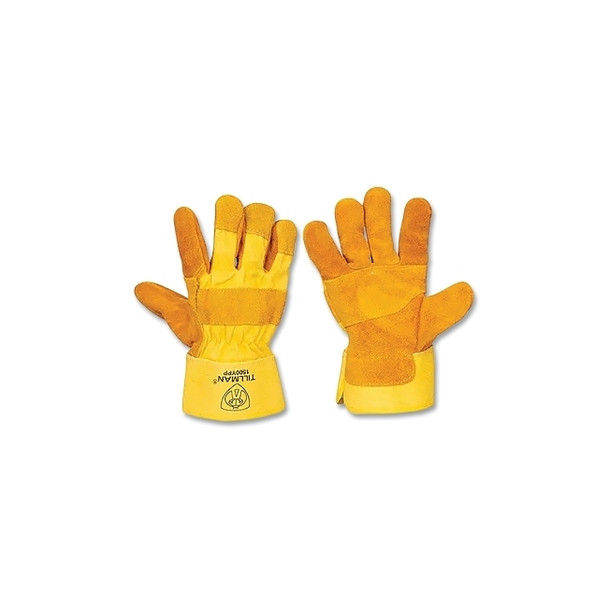 Work Gloves, 1500YPP, Standard Shoulder Split Cowhide/Canvas, Bourbon Brown/Yellow, 12 PR/PK