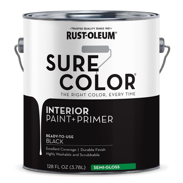 Interior Paint/Primer, Semi-Gloss, Water Base, Black, 1 gal Pack of 2