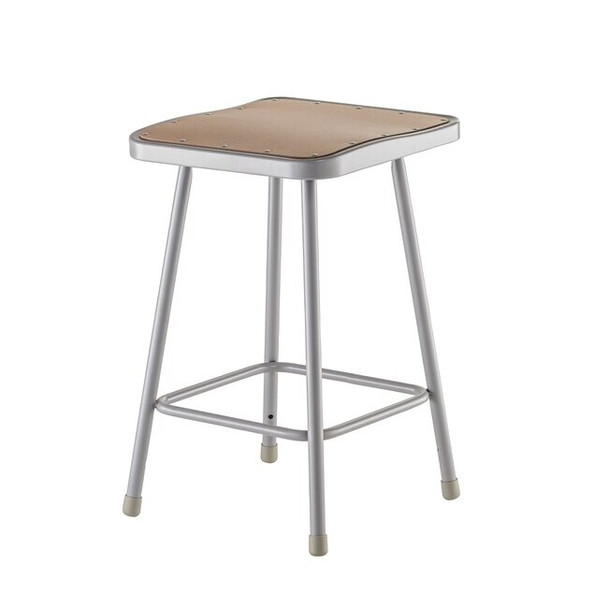 National Public Seating Square Stool, Height Range 24", Masonite Board Gray 6324