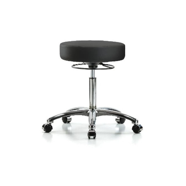 Bench Stool, Med, Chrom, Vinyl, Castrs, BLK