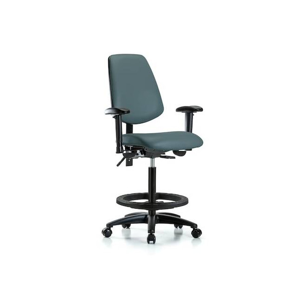 High Bench Chair Adjustable Arms, 26" to 35" Height, Vinyl, Colonial Blue