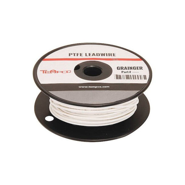 Tempco High Temp Lead Wire, PTFE, 22 AWG, White, 250 ft LDWR-1075