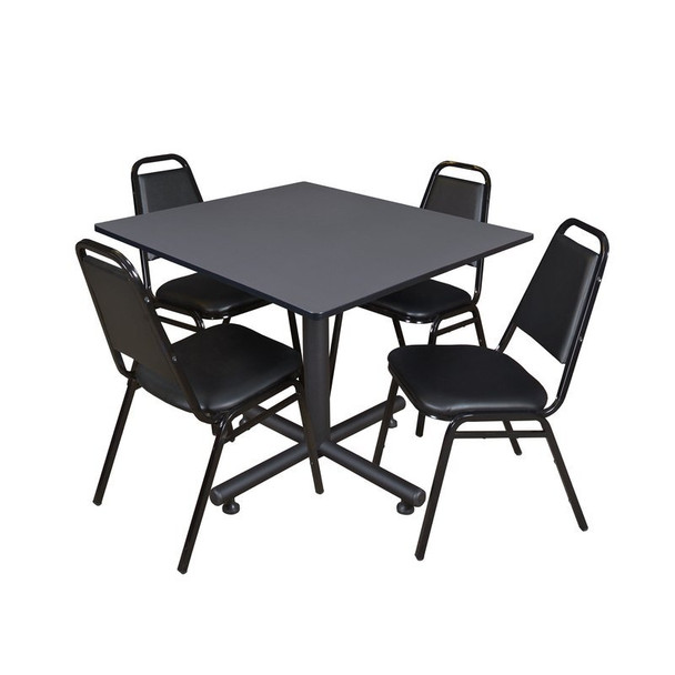 Kobe Kobe Square Table & Chair Set, Wood, Metal, Vinyl Top, Grey TKB4848GY29BK