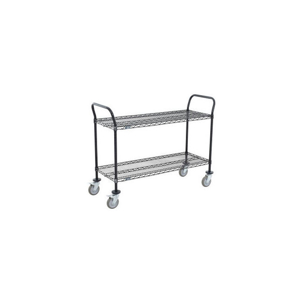 Nexel 2 Shelf Utility Cart Black Epoxy 72""W x 14""D x 39""H Poly Casters 4 Swiv