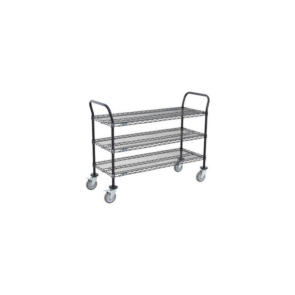 Nexel 3 Shelf Utility Cart Black Epoxy 72""W x 14""D x 39""H Poly Casters 4 Swiv