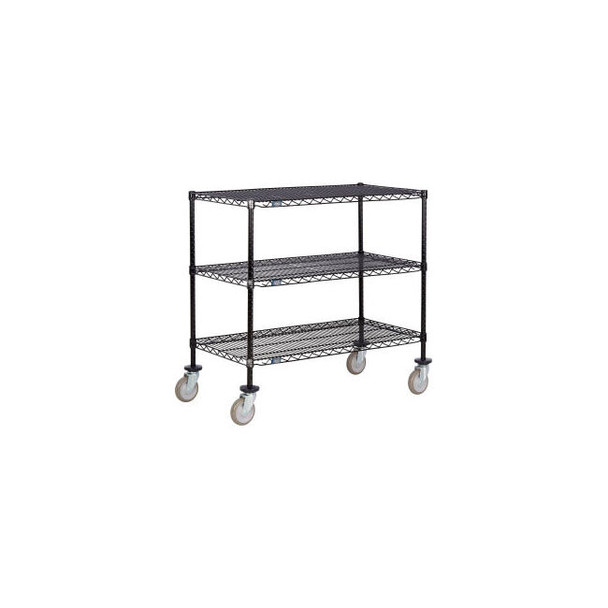 Nexel 3 Shelf Shelf Cart Black Epoxy 36""W x 18""D x 40""H Poly Casters 4 Swivel