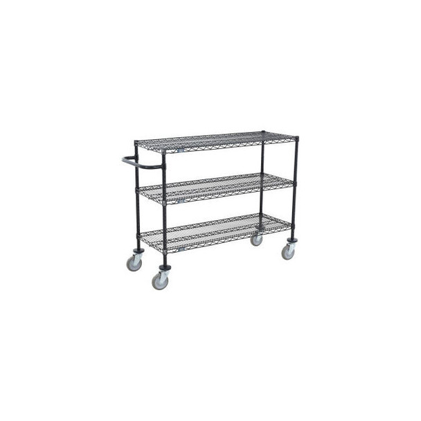 Nexel 3 Shelf Push Cart Black Epoxy 72""L x 14""W x 40""H Poly Casters 4 Swivel