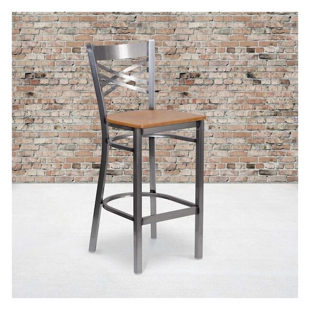 Flash Furniture Clear X Stool-Nat Seat,PK2 2-XU-6F8B-CLR-BAR-NATW-GG