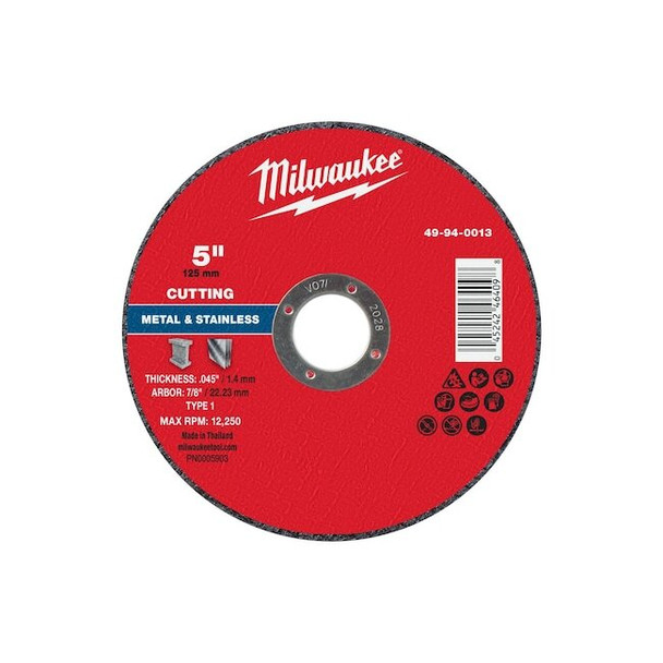 Milwaukee Tool Cut-Off Wheel,7/8" Sz,5" dia. 49-94-0013