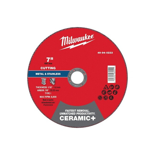 Milwaukee Tool Cut-Off Wheel,7/8" Sz,7" dia. 49-94-0233