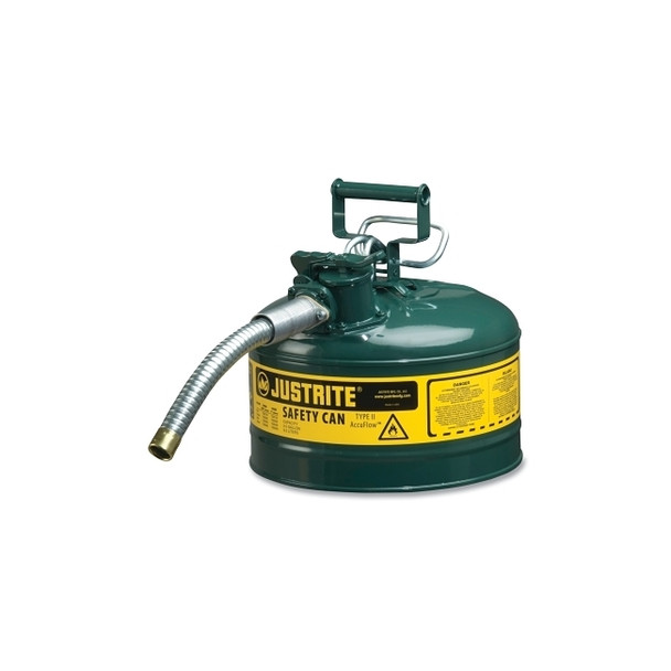 Type II AccuFlow™ Safety Can, Oil, 2.5 gal, Green, Includes 1 in OD Flexible Metal Hose