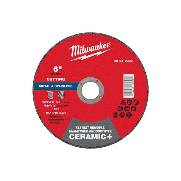 Milwaukee Tool Cut-Off Wheel,7/8" Sz,6" dia. 49-94-0223