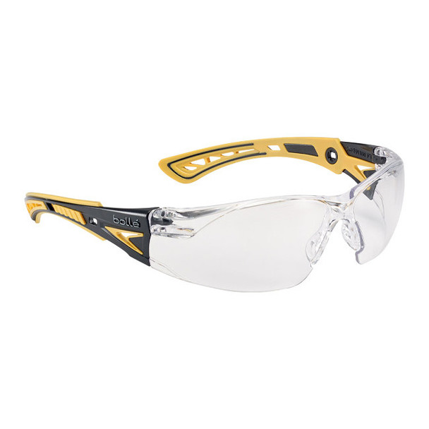 Bolle Safety Rush+ Safety Glasses, Black/Yellow Frame, Clear Lens, 1/Each