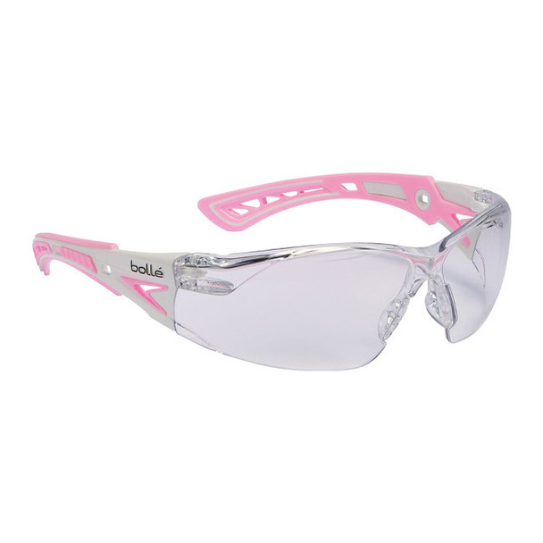 Bolle Safety Rush+ Safety Glasses, Small, White/Pink Frame, Clear Lens, 1/Each