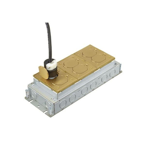 Electrical Box, 34 cu in, Floor Box Type, 3 Gangs, Brass, Rectangular Shape