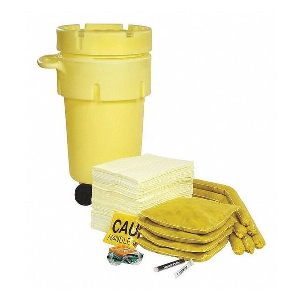 Spill Kit, 43 gal Volume Absorbed per Kit, 50 gal Capacity, Drum, Yellow, 162