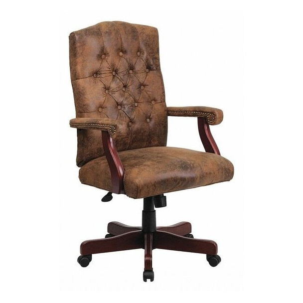 Executive Chair Brown High Back Exec Chair, Fixed Arms, 19-1/2" to 23" Height