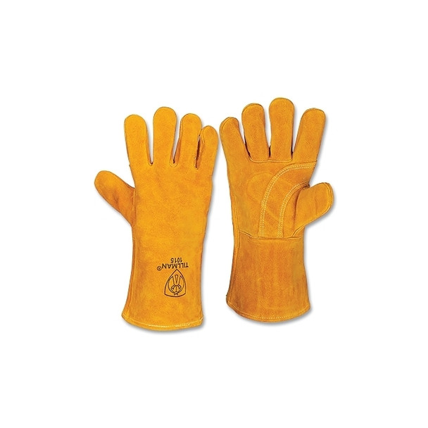 Stick Welding Gloves, 1015, Slightly Select Shoulder Split Cowhide Palm/BOH/Cuff, Lg, Bourbon Brn, 14 in L Cuff