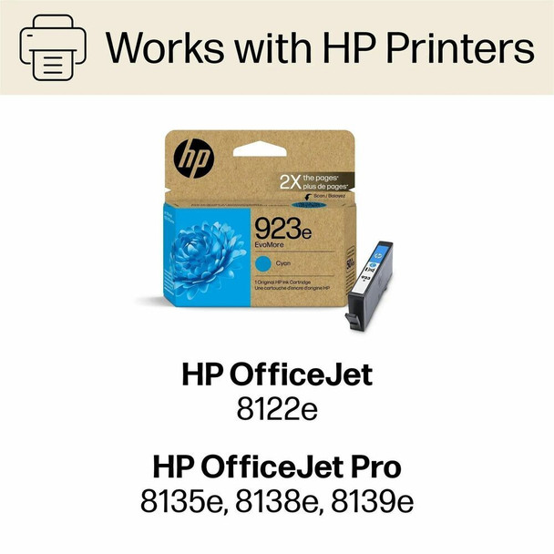 HP EvoMore 923E Original Inkjet Ink Cartridge - Cyan - 1 Each - 800 pages