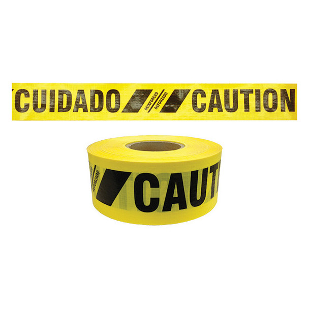 Presco Reinforced Bilingual Barricade Tape, "Caution/Cuidado", Yellow, 8/Case