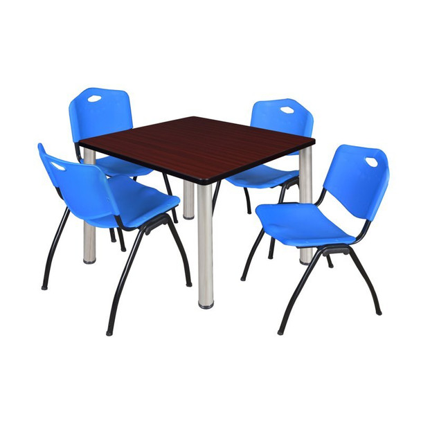 Kee Square Table & Chair Set, Wood, Metal, Plastic Top, Mahogany