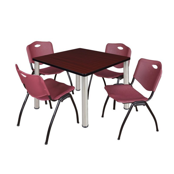 Kee Square Table & Chair Set, Wood, Metal, Plastic Top, Mahogany