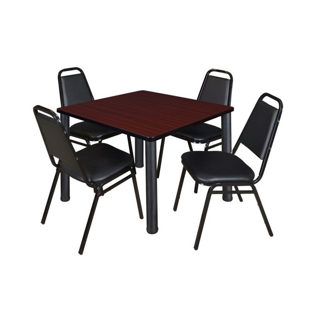 Kee Square Table & Chair Set, Wood, Metal, Vinyl Top, Mahogany