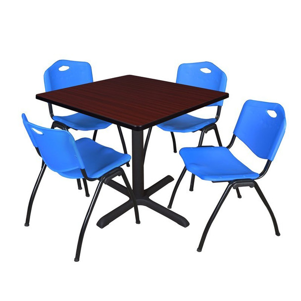 Cain Square Table & Chair Set, Wood, Metal, Plastic Top, Mahogany