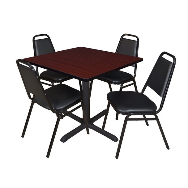 Cain Square Table & Chair Set, Wood, Metal, Vinyl Top, Mahogany