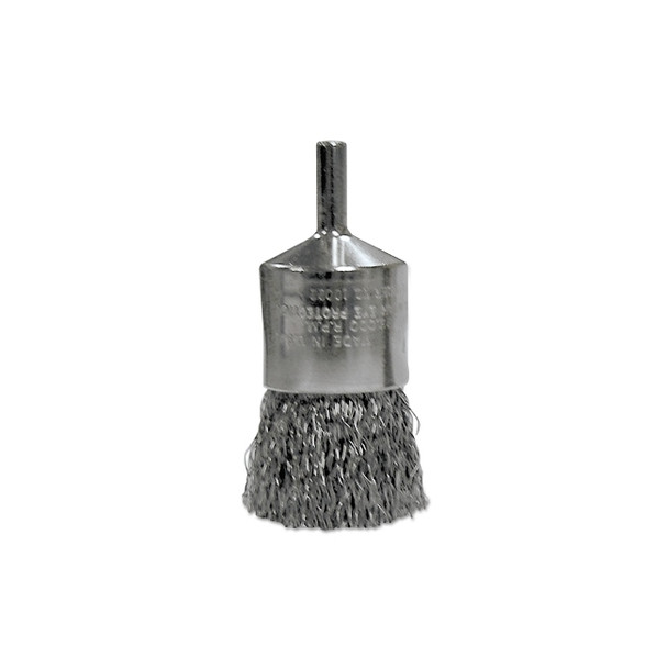 Crimped Wire Solid End Brush, Stainless Steel, 25,000 rpm, 1/2 in x 0.014 in