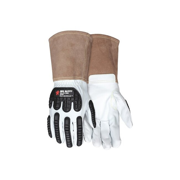 Leather Drivers Gloves, Gauntlet, White / White/Brown, XL, 12 PK