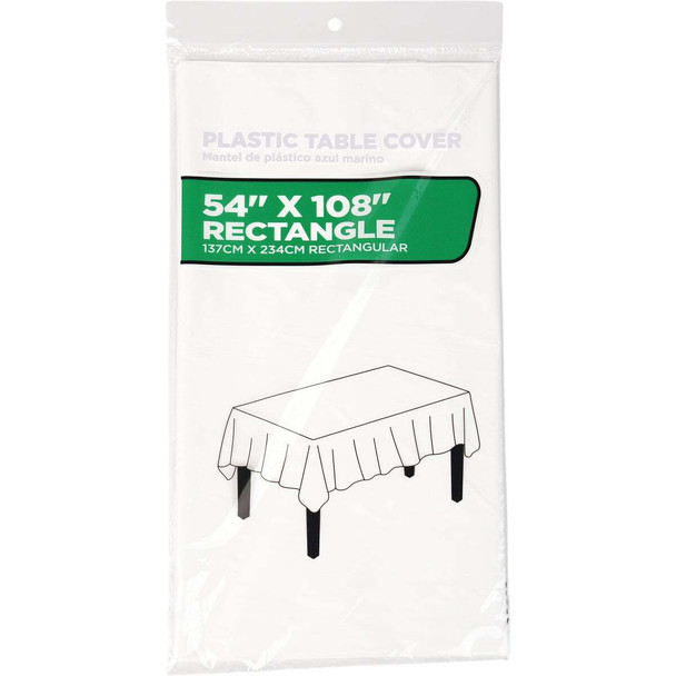 54 In. x 108 In. White Rectangular Plastic Table Cover WM00973535