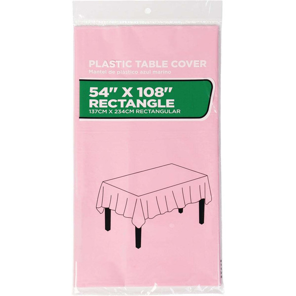 54 In. x 108 In. Pink Rectangular Plastic Table Cover WM00976753