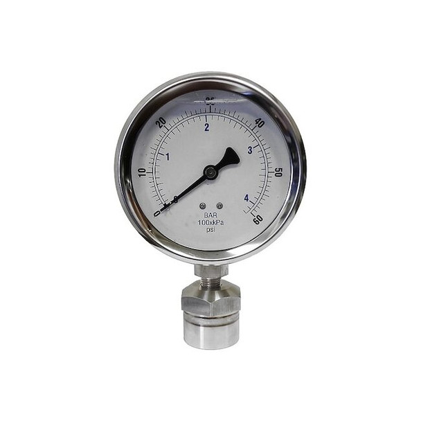 Pressure Gauge, 0 to 5,000 psi, 4 in Dial, 1/4 in NPT, Bottom Location