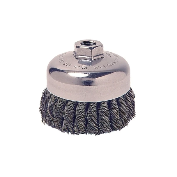 Vortec Pro Knot Wire Cup Brush, 3 1/2 in Dia., 5/8-11 Arbor, .02 in Carbon Steel