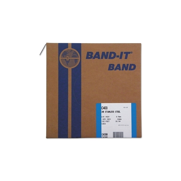 Type 316 Bands, 3/8 in x 100 ft, 0.025 in Thick, Stainless Steel