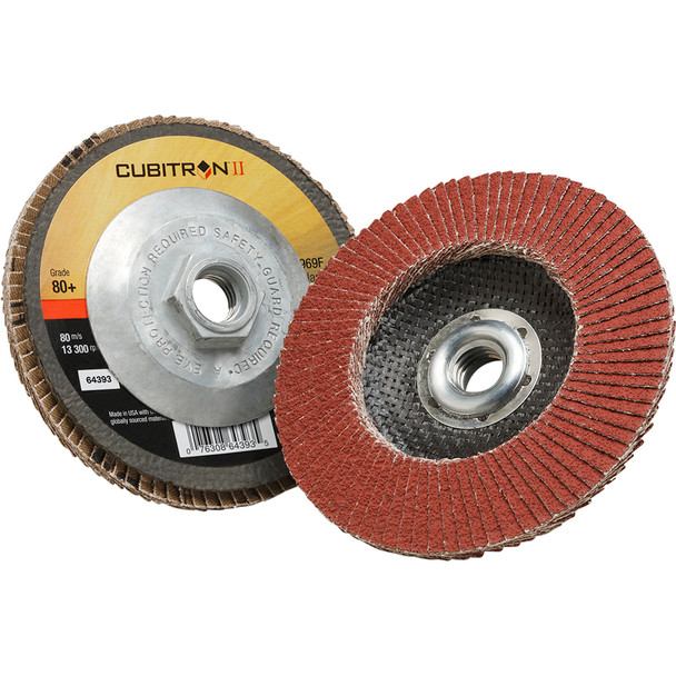 Cubitron™ II Flap Disc 969F, 80+, T29 Quick Change, 4-1/2 in x 5/8"-11 7100104615