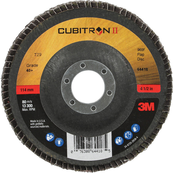 Cubitron™ II Flap Disc 969F, 40+, T29, 4-1/2 in x 7/8 in, Giant 7100104899