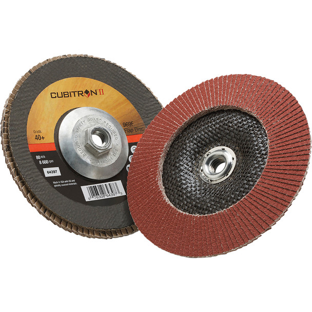 Cubitron™ II Flap Disc 969F, 40+, T29 Quick Change, 7 in x 5/8"-11 7100104905