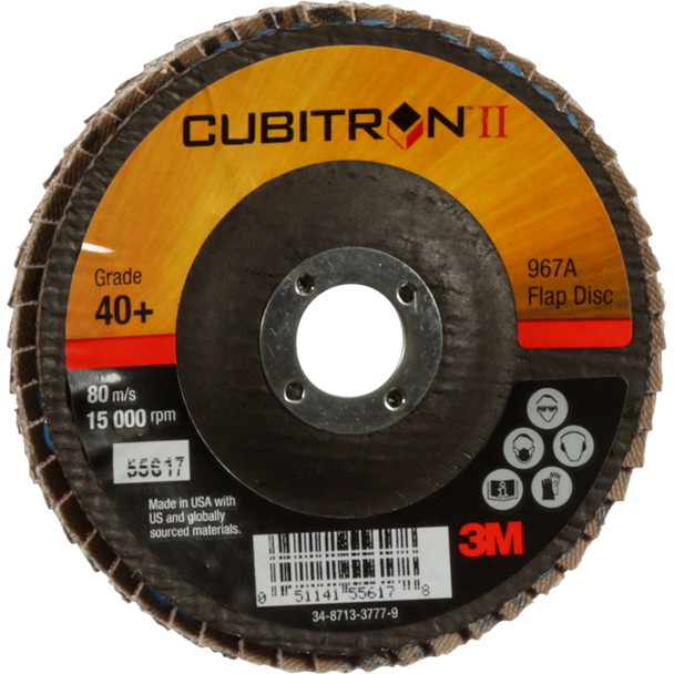 Cubitron™ II Flap Disc 967A, 40+, T29, 4 in x 5/8 in 7100097661
